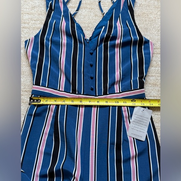 1901 Jumpsuit Romper Size XS Blue Pink Striped Casual Church Workwear Party Fall - Picture 10 of 13